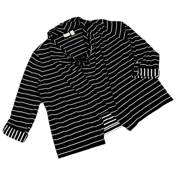 ZENERGY BY CHICO’S Jacket Black White Stripes Open front Ties Size 12 LIKE NEW - Picture 1 of 8